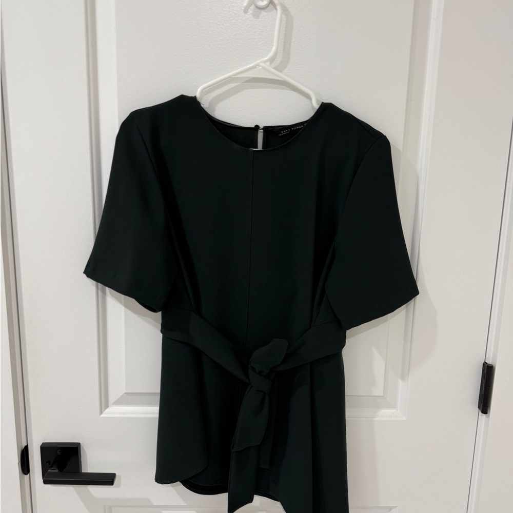 Zara Forest Green Short Sleeve Tie Front Blouse